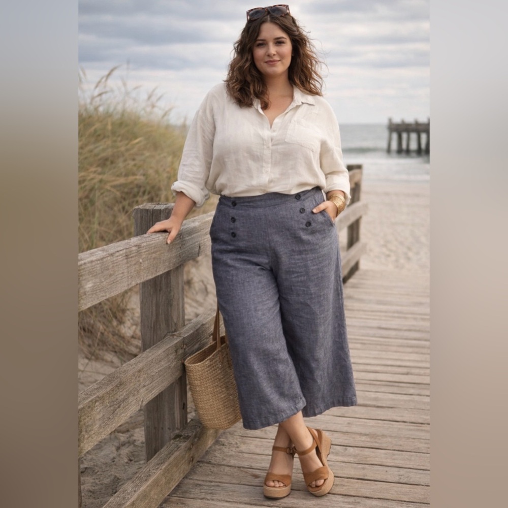 Lane Bryant- cropped, nautical wide leg pants - button pocket detailing